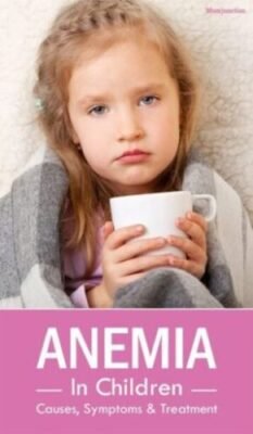 Pale young girl holding a cup above the title Anemia in Children: Causes, Symptoms and Treatment
