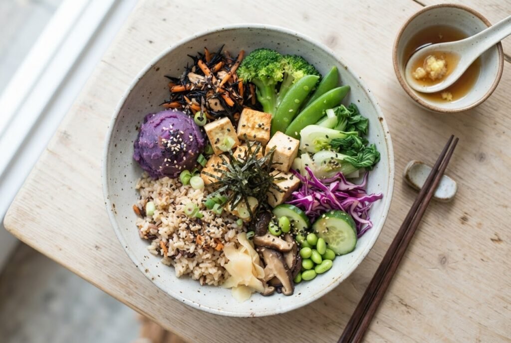 Colourful Okinawa-style healthy meal bowl