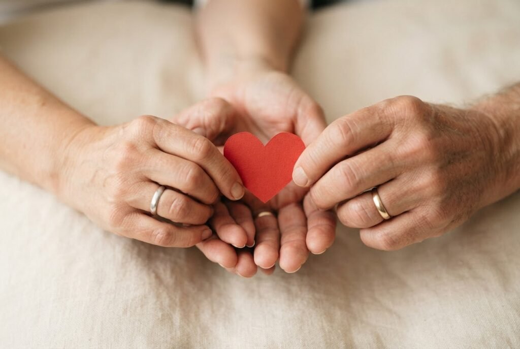 Hands holding a small red heart